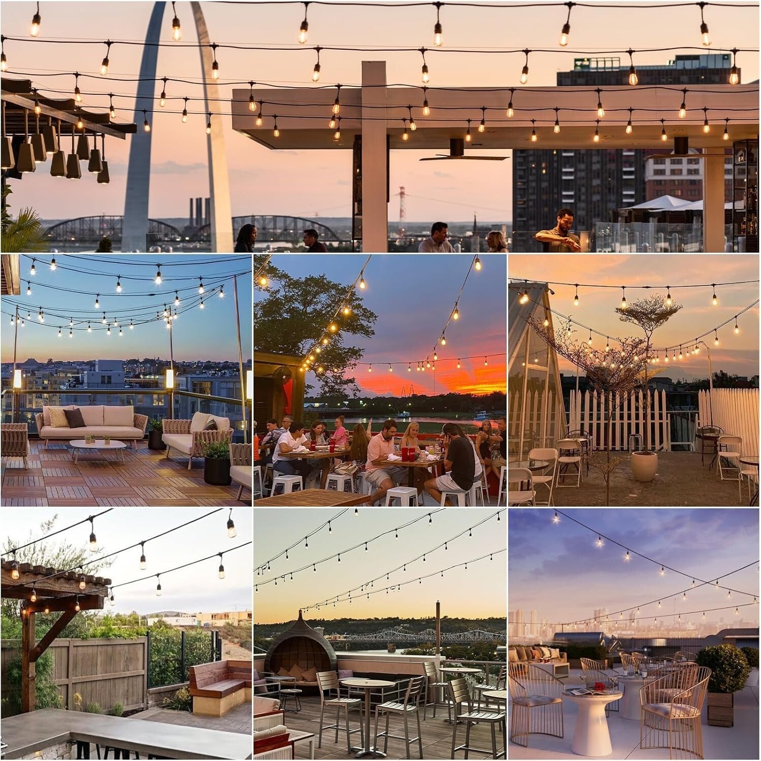 Commercial Grade 48 FT Patio Lights with 15 Shatterproof Edison Bulbs - Dimmable