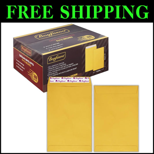 Sturdy 300 Pack 9x12 Brown Mailing Envelopes - Printable Self-Seal Kraft Paper