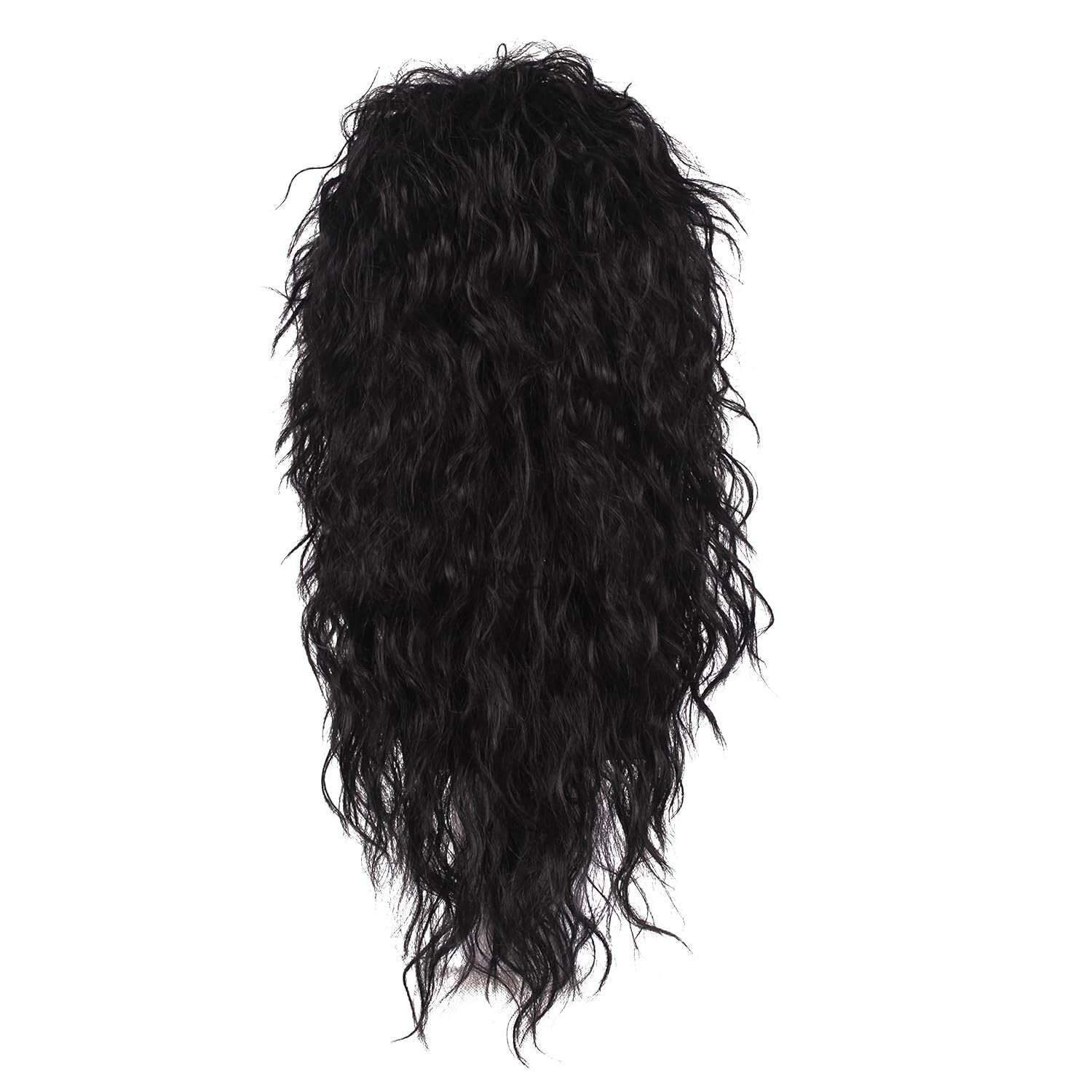 Adjustable Long Black Wig with Necklace - Perfect for 80s Cosplay & Fashion