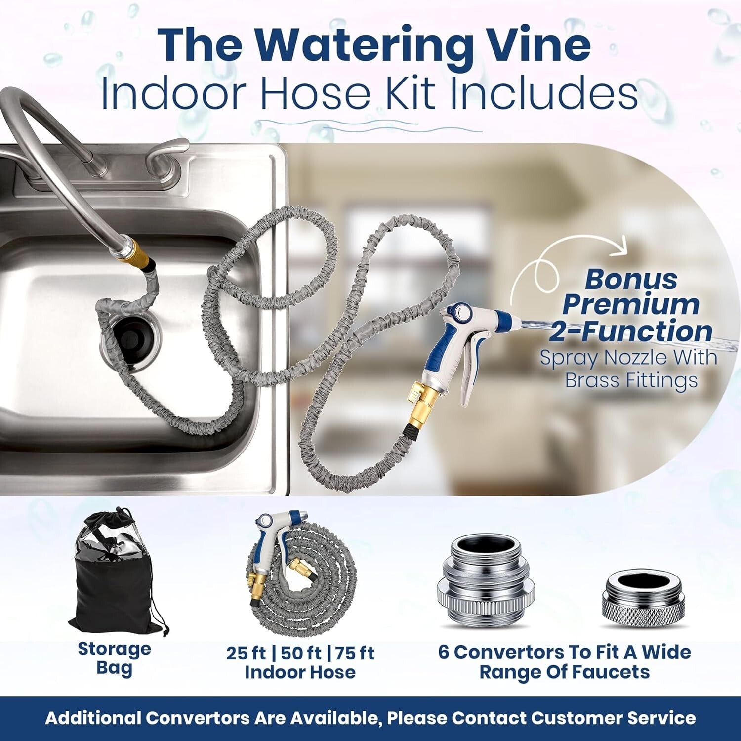 75 FT Indoor Sink Hose Attachment for Effortless Plant Watering & Cleaning