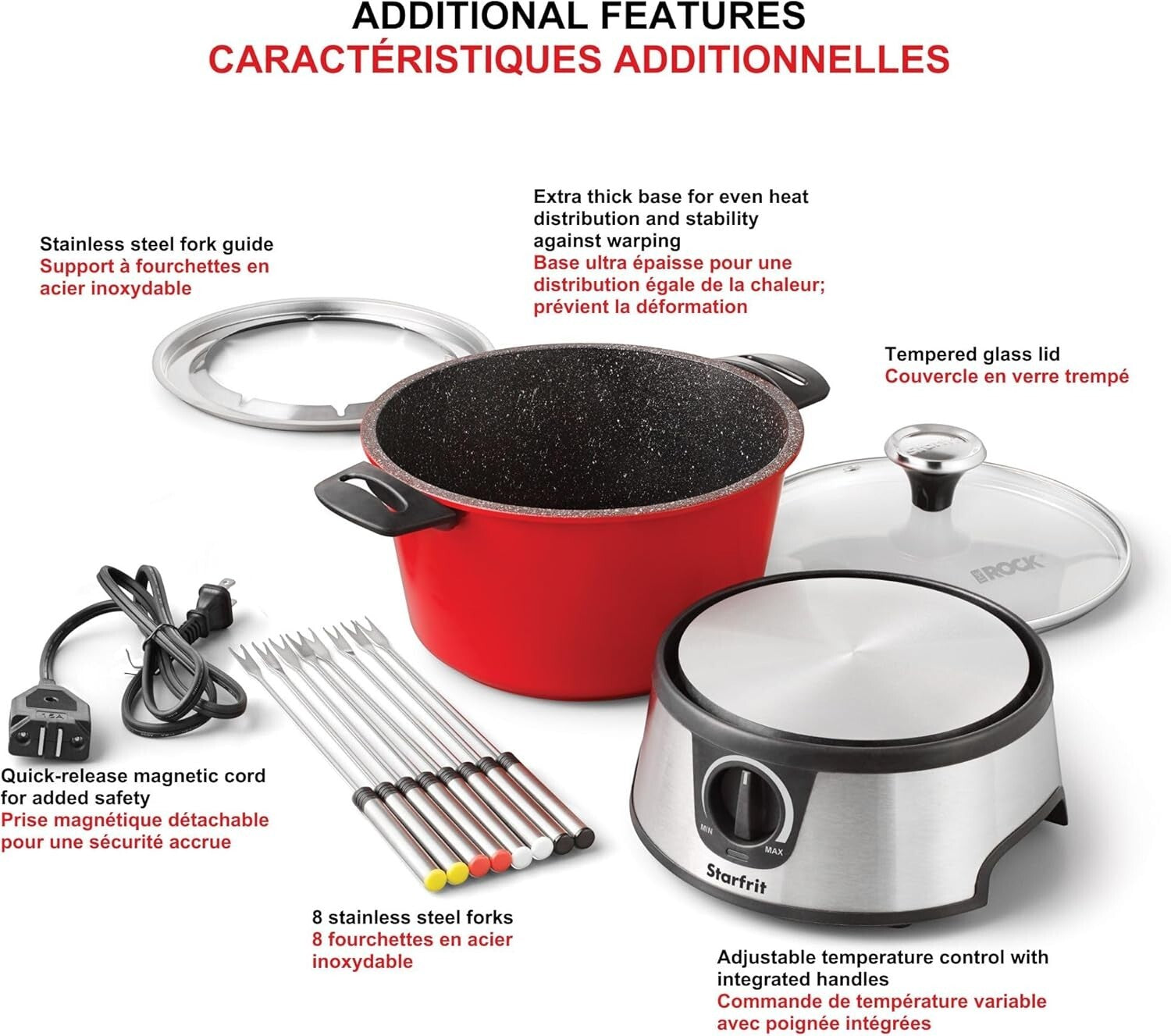 13PC The Rock Fondue Set with Quick Release Cord - 3.2QT Capacity for Gatherings