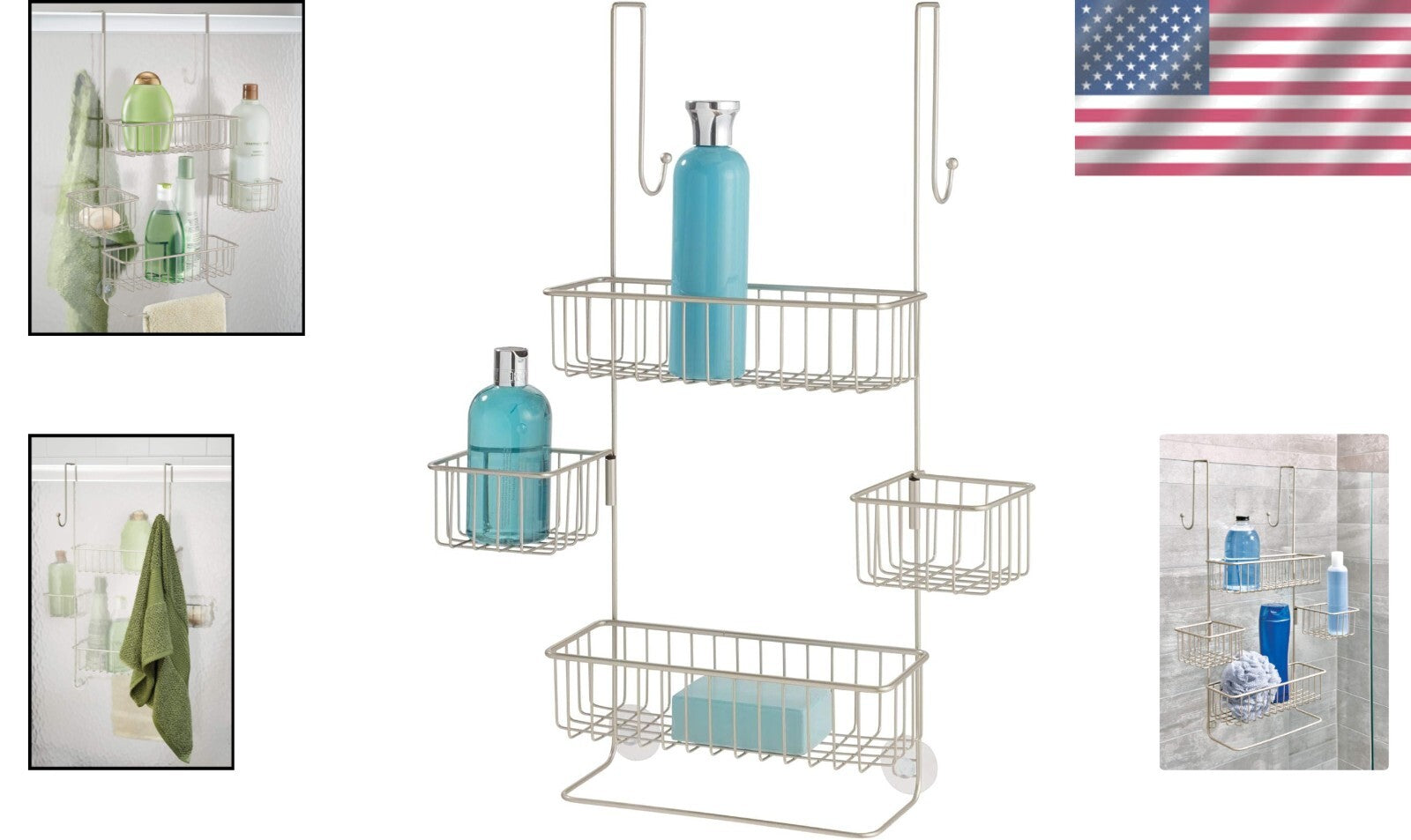 All-in-One Hanging Shower Organizer - Mounts Over Door with Suction Support