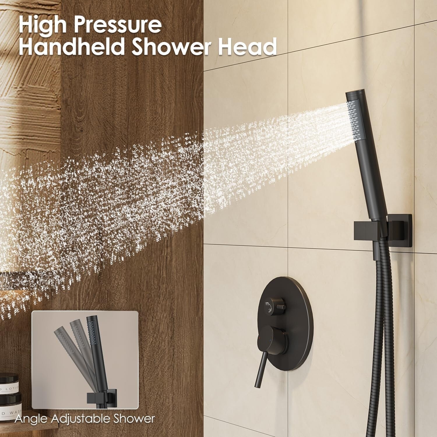 Durable Matte Black Shower Faucet with Adjustable Handheld & Rain Shower Head