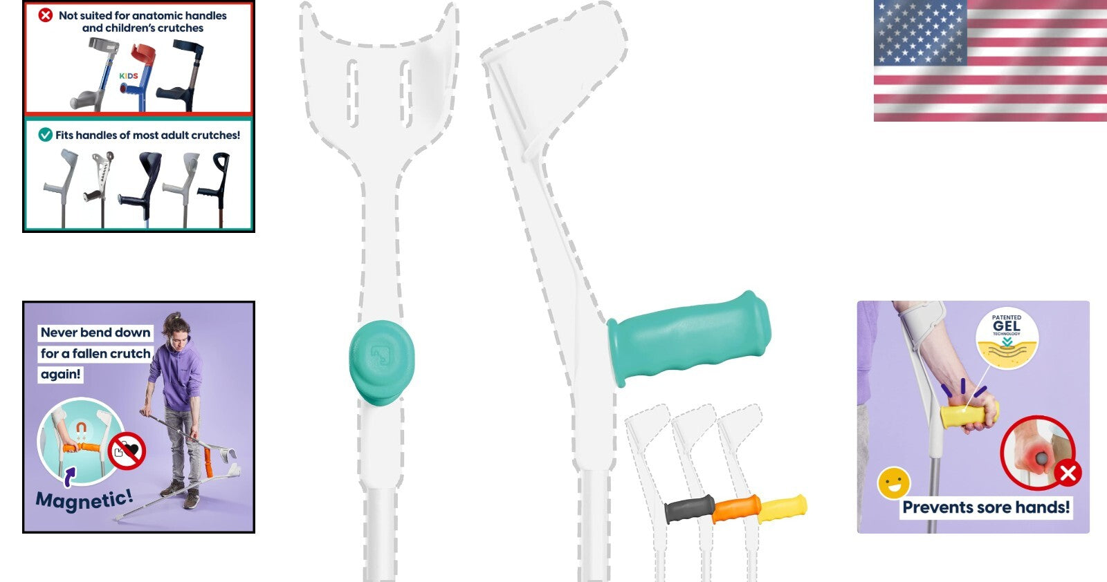 Ergonomic Crutch Handle Grips with Easy-Clean Silicone - Set of 2, Prevent Falls