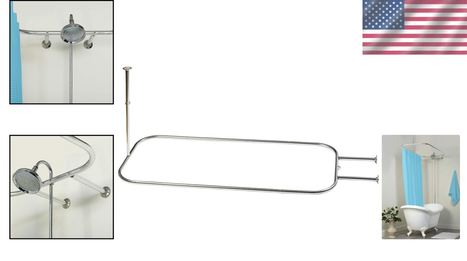 Freestanding Tub Oval Shower Curtain Rod - Rustproof Aluminum, Fits 60" x 28"