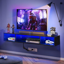 Load image into Gallery viewer, Glossy Black TV Stand with 3 Shelves &amp; LED Lights for Modern Living Spaces