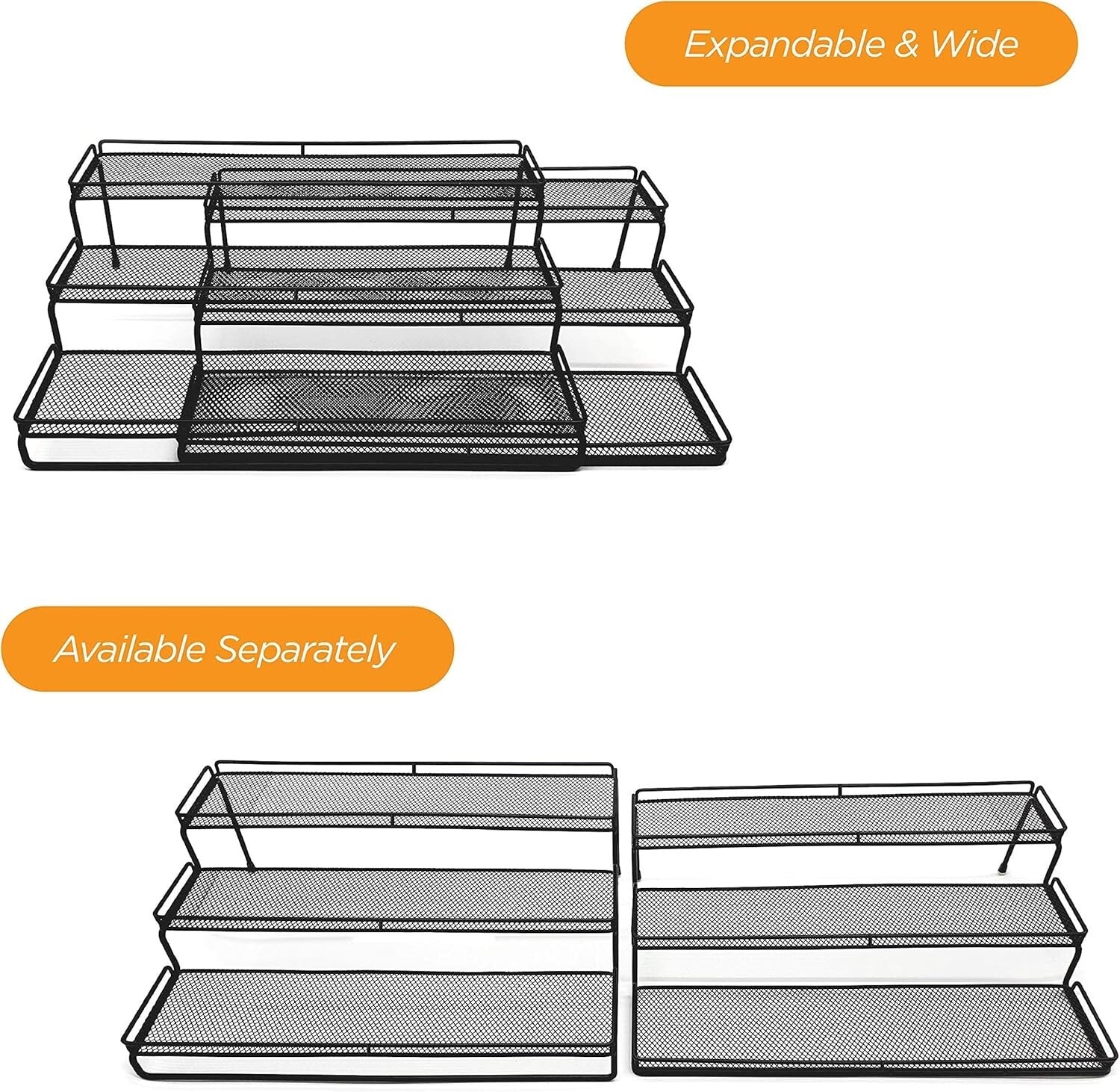 Elegant Expandable Spice Rack Organizer with Protective Railing - 14.5" to 29.1"