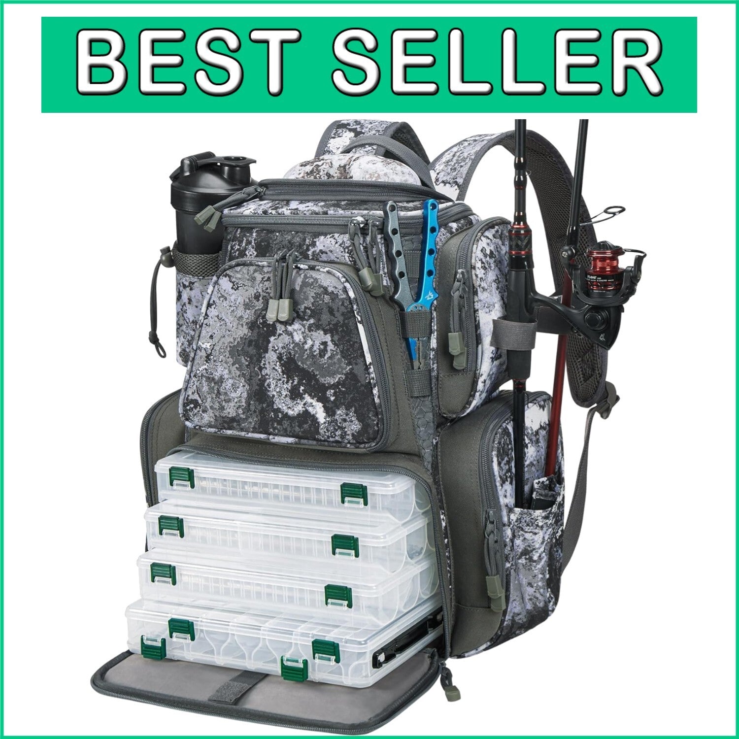 Affordable Fishing Tackle Backpack with Removable Clapboard & Reflective Strips