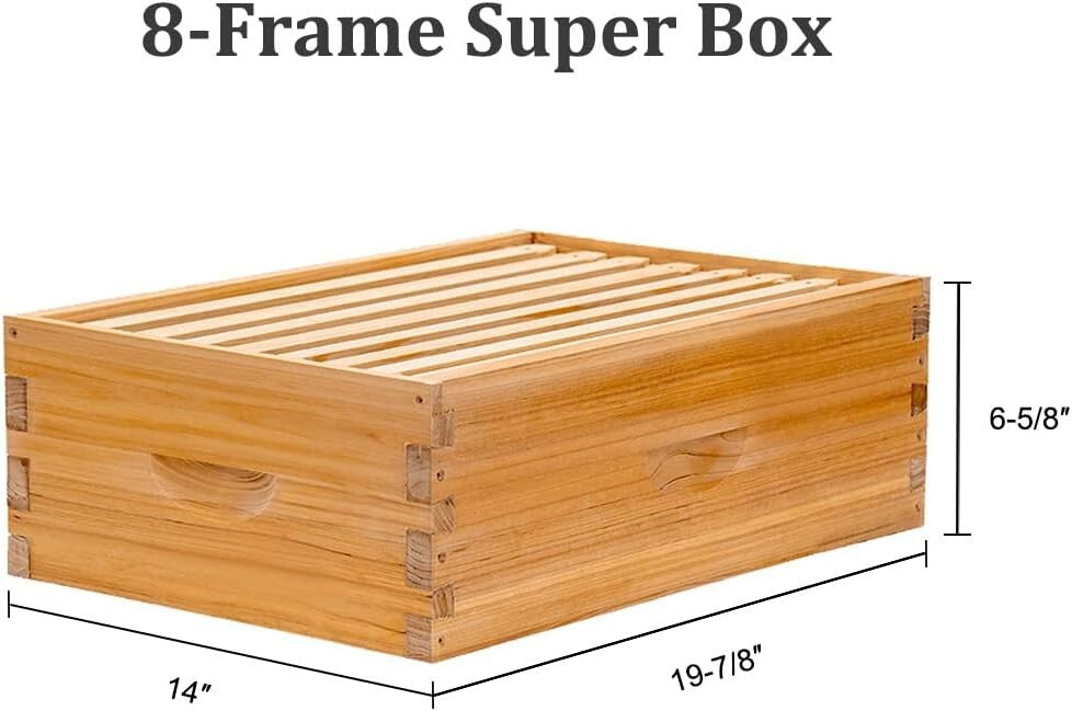 Complete 8-Frame Beehive Starter Kit with Beeswaxed Frames and Deep Medium Boxes