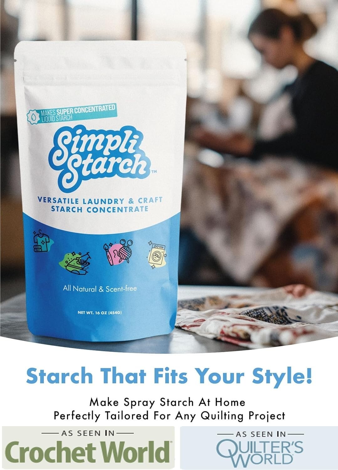 Unscented Dry Starch Concentrate for Laundry & Crafts - Chemical-Free 8oz