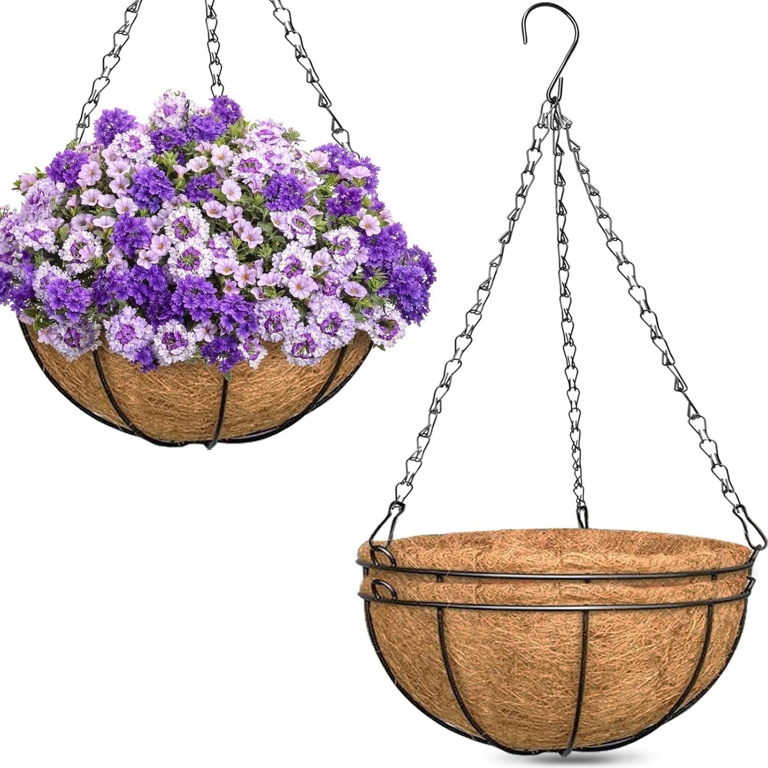 Elegant 3-Pack 16-Inch Metal Hanging Planter Baskets with Natural Coconut Liners