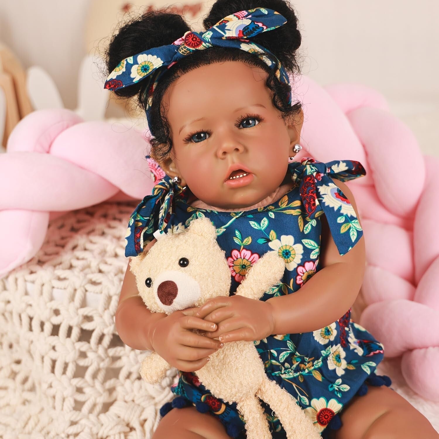 20-Inch Realistic African American Reborn Baby Doll with Curly Hair - Gift Ready