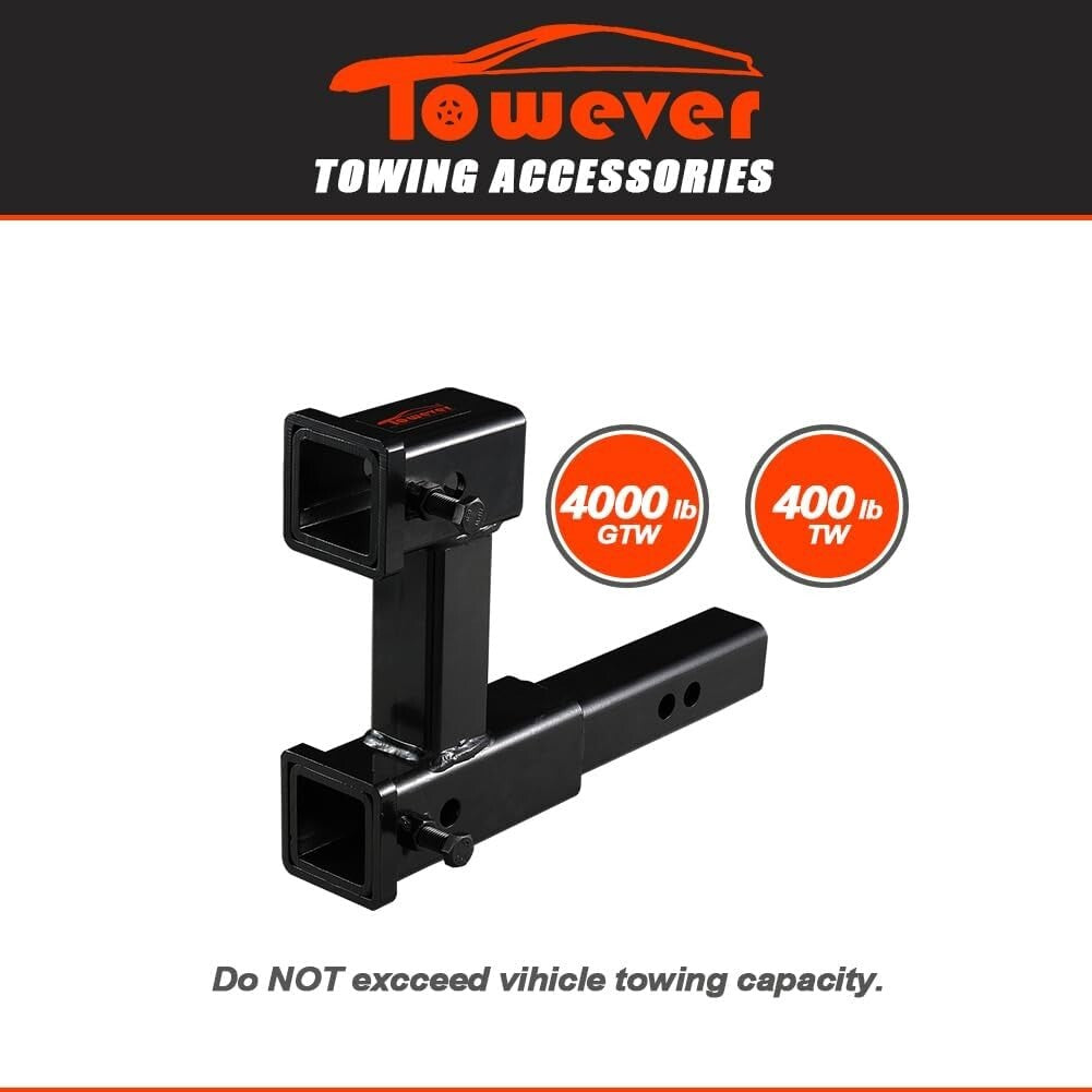 2" Dual Hitch Receiver Extender - Max 4000 lbs Capacity for Bike and Cargo Racks