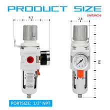 Load image into Gallery viewer, 1/2" NPT Air Filter Regulator Combo with 5 Micron Brass Element - 0-150 psi