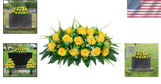Vibrant Yellow Rose Cemetery Flower Saddle - Weather Resistant Outdoor Decor