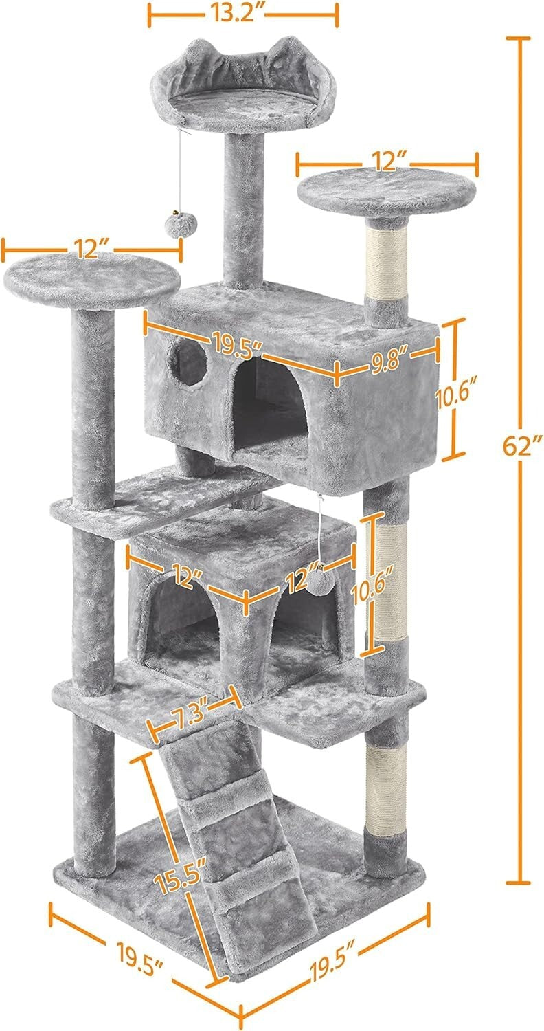 Light Gray Cat Condo with Three Platforms & Scratching Posts - Easy Assembly