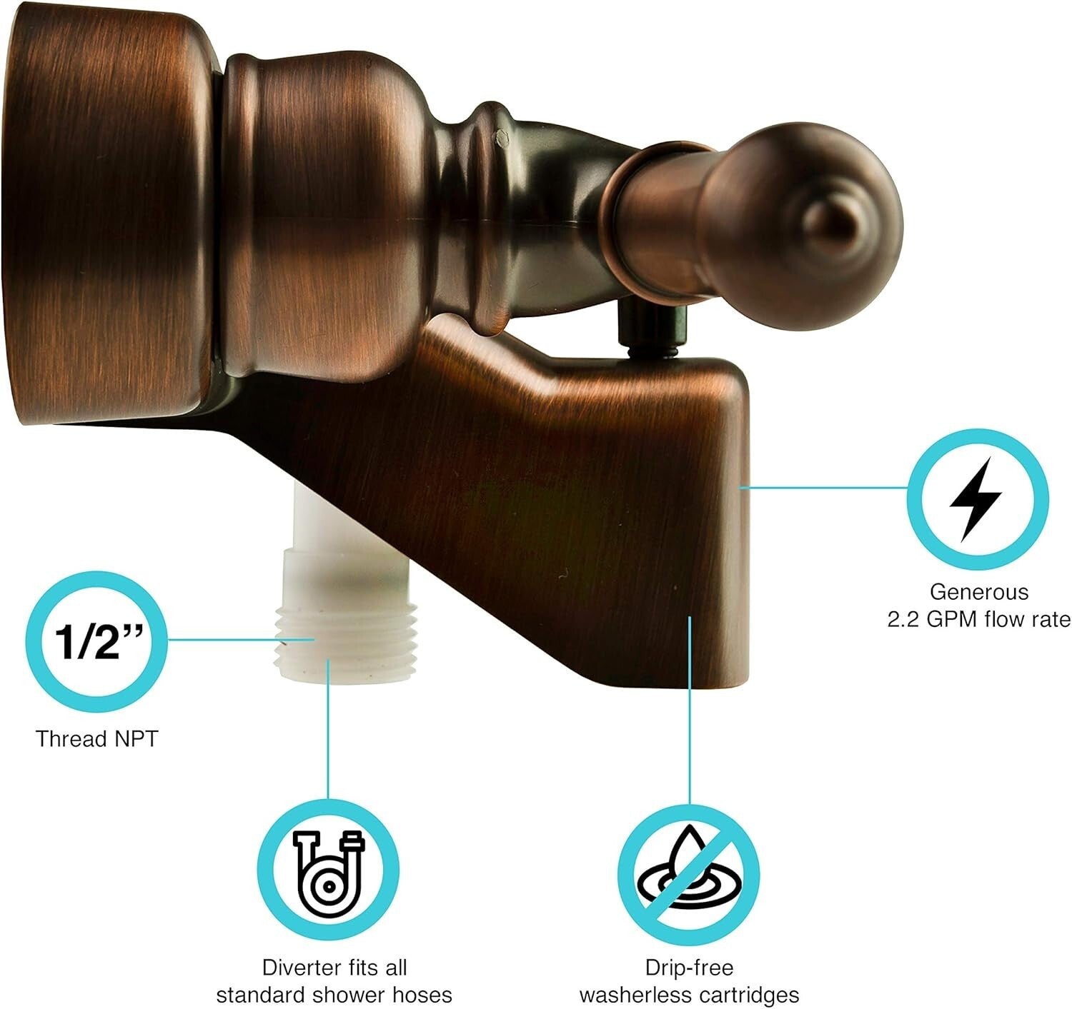 Stylish RV Tub & Shower Faucet Valve Diverter with Classical Bronze Handles