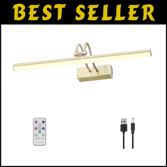 20-Inch Remote-Controlled Wireless Art Light with Timer - Elegant Brass Fixture