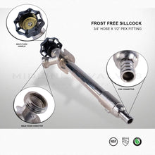 Load image into Gallery viewer, Frost-Free Sillcock Pipe 1/2 Inch PEX &amp; 3/4 Inch Hose Bib - Brass Chrome Finish