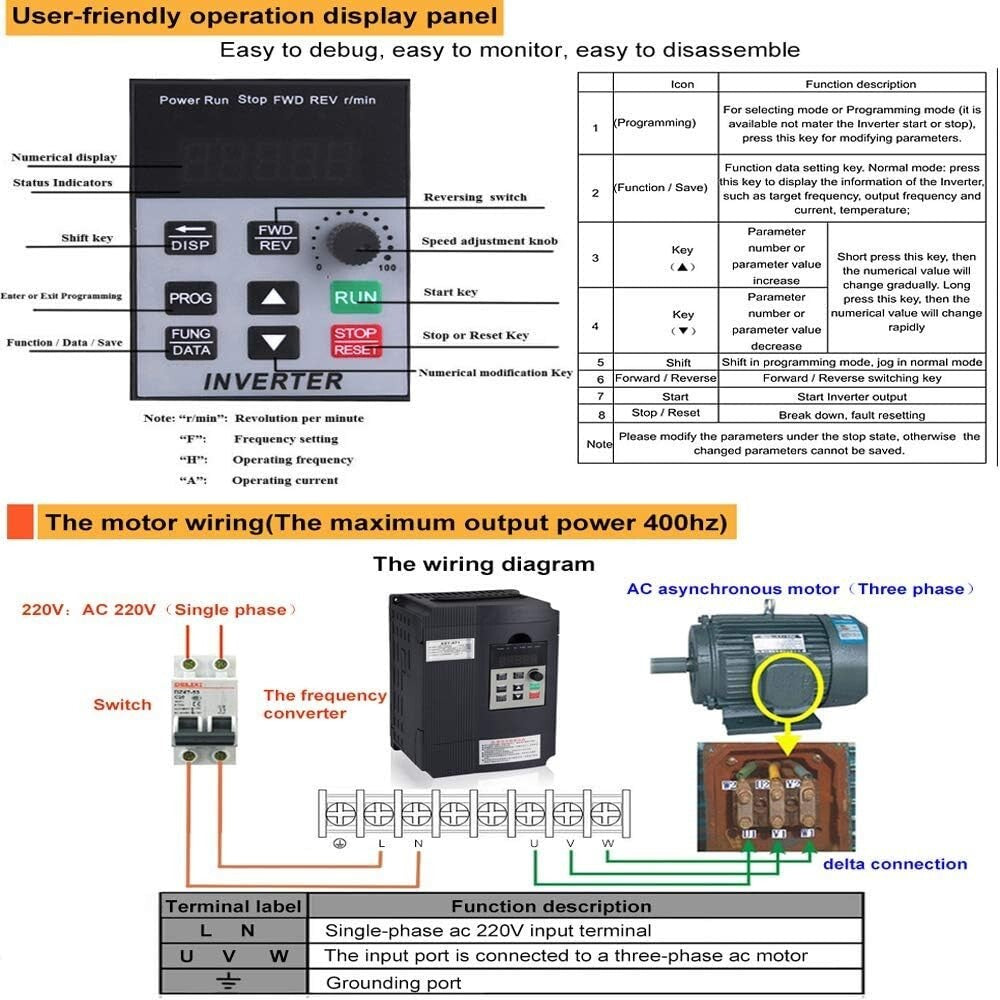 10A 2.2KW VFD Inverter for CNC & Spindle Speed Control, 220V 3 Phase Output