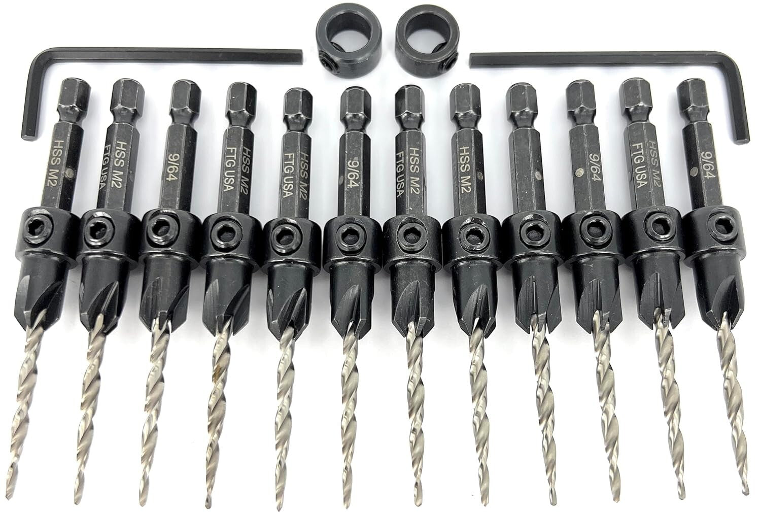 Adjustable Countersink Drill Bit Set - 12-Pc High-Speed Steel for Woodworking