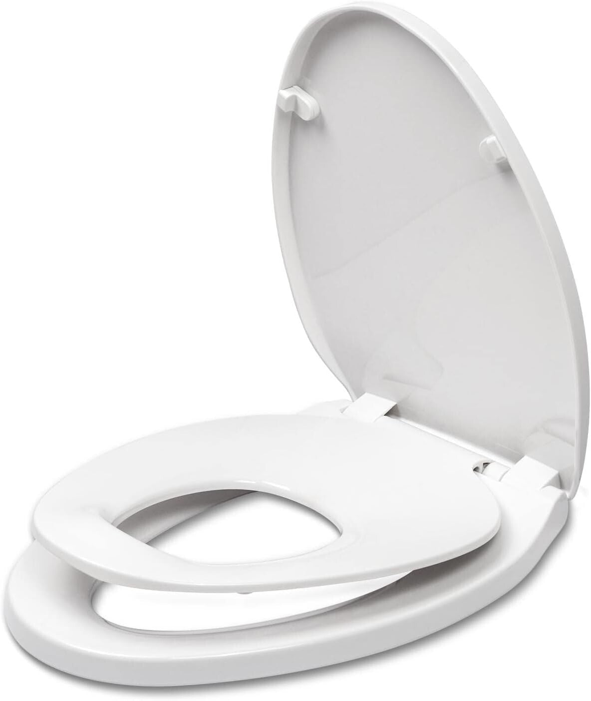 Durable Elongated Toilet Seat with Magnetic Child Seat - White PP Construction