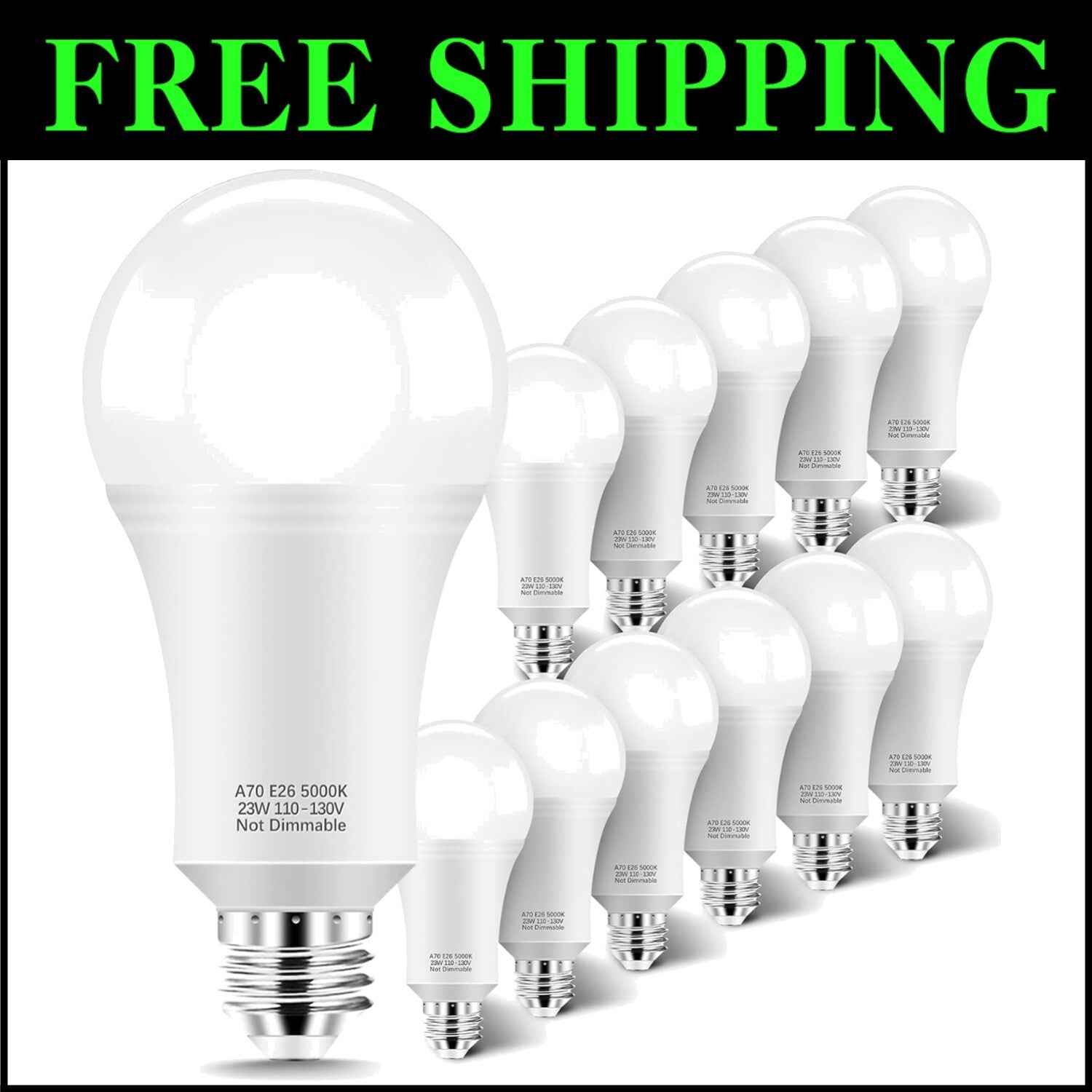A21 E26 LED Bulbs 2500 Lumens, Pack of 12 - Bright Daylight White 5000K