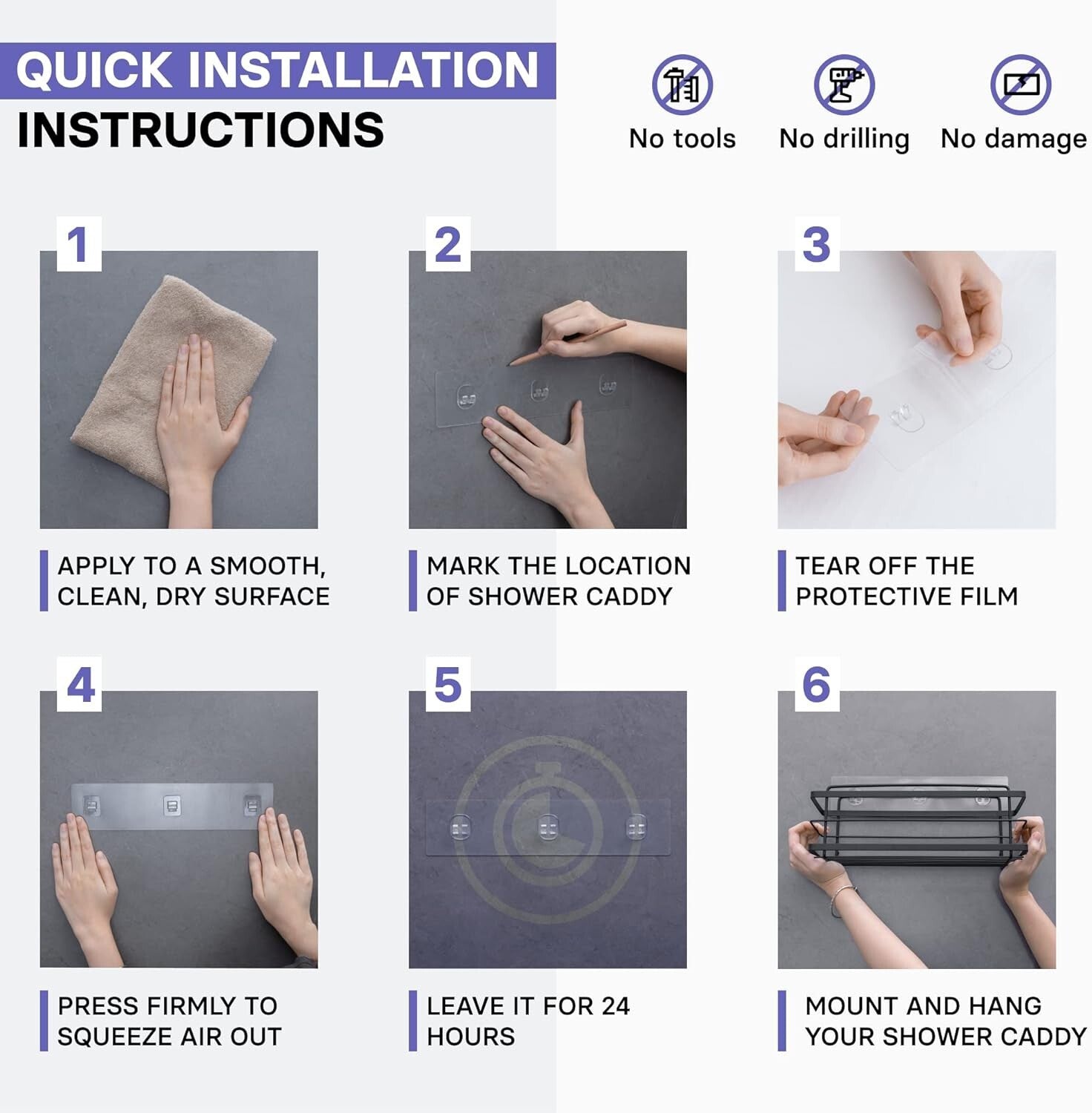 Durable No Drill Adhesive Shower Organizer with Soap Holder - 15lbs Capacity