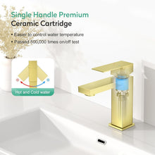 Load image into Gallery viewer, Single Handle Brushed Gold Vanity Faucet - Modern Design with Installation Kit