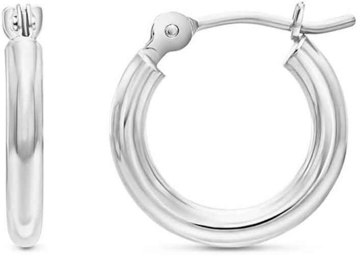 Lightweight 14k White Gold Classic Hoop Earrings - Everyday Elegant Touch