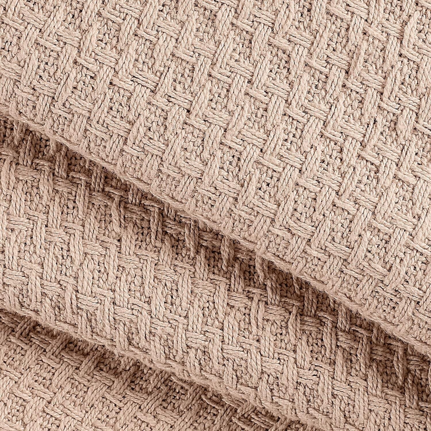 Breathable 100% Cotton King Size Bed Blanket in Beige - Cozy Year-Round Comfort