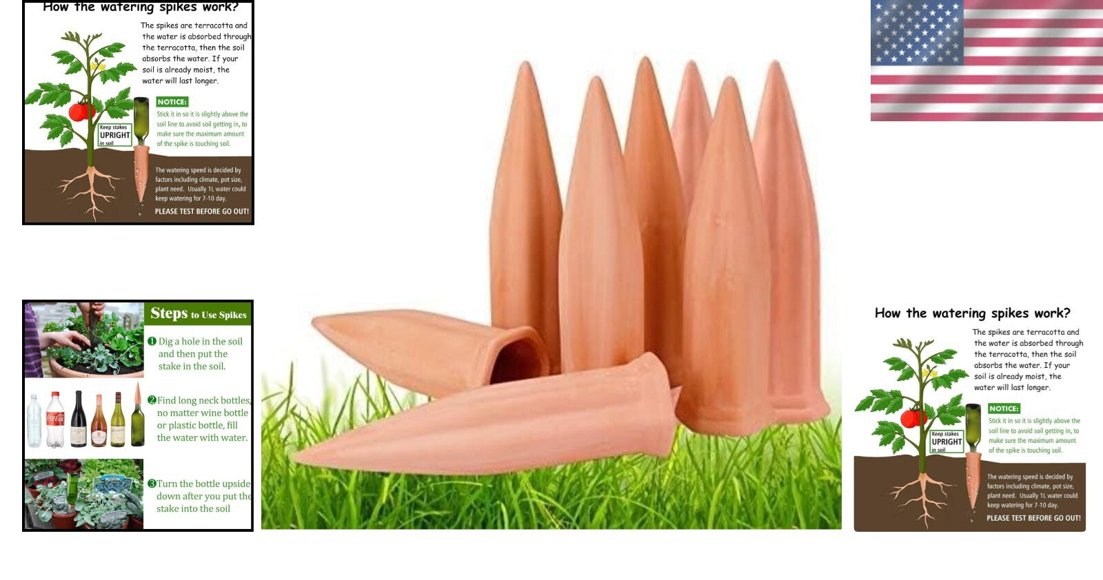 8-Pack Terracotta Self-Watering Stakes - Automatic Plant Waterers for Vacation