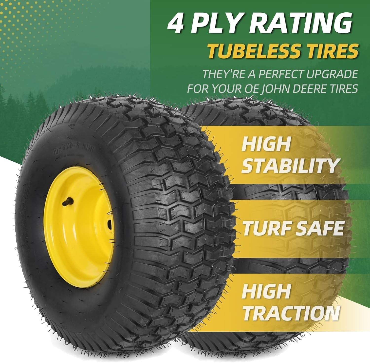 Replace Your John Deere Tires - 20" Tubeless Assemblies with Exceptional Grip