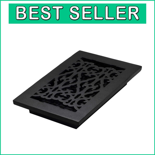 6 x 10 Cast Iron Black Floor Register with Victorian Scroll for Timeless Decor