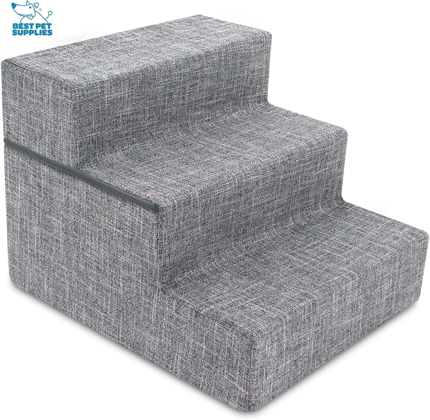 Elegant Non-Slip 3-Step Foam Pet Ladder for Small Dogs and Cats - Gray Linen