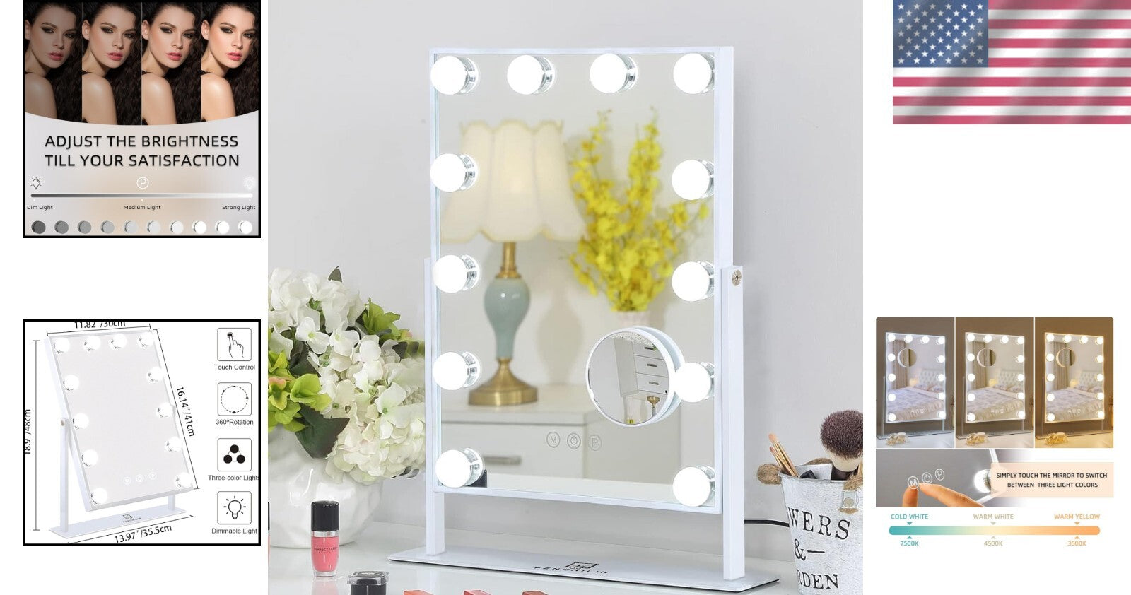 Hollywood Lighted Makeup Mirror with 10X Magnification & Smart Touch Control