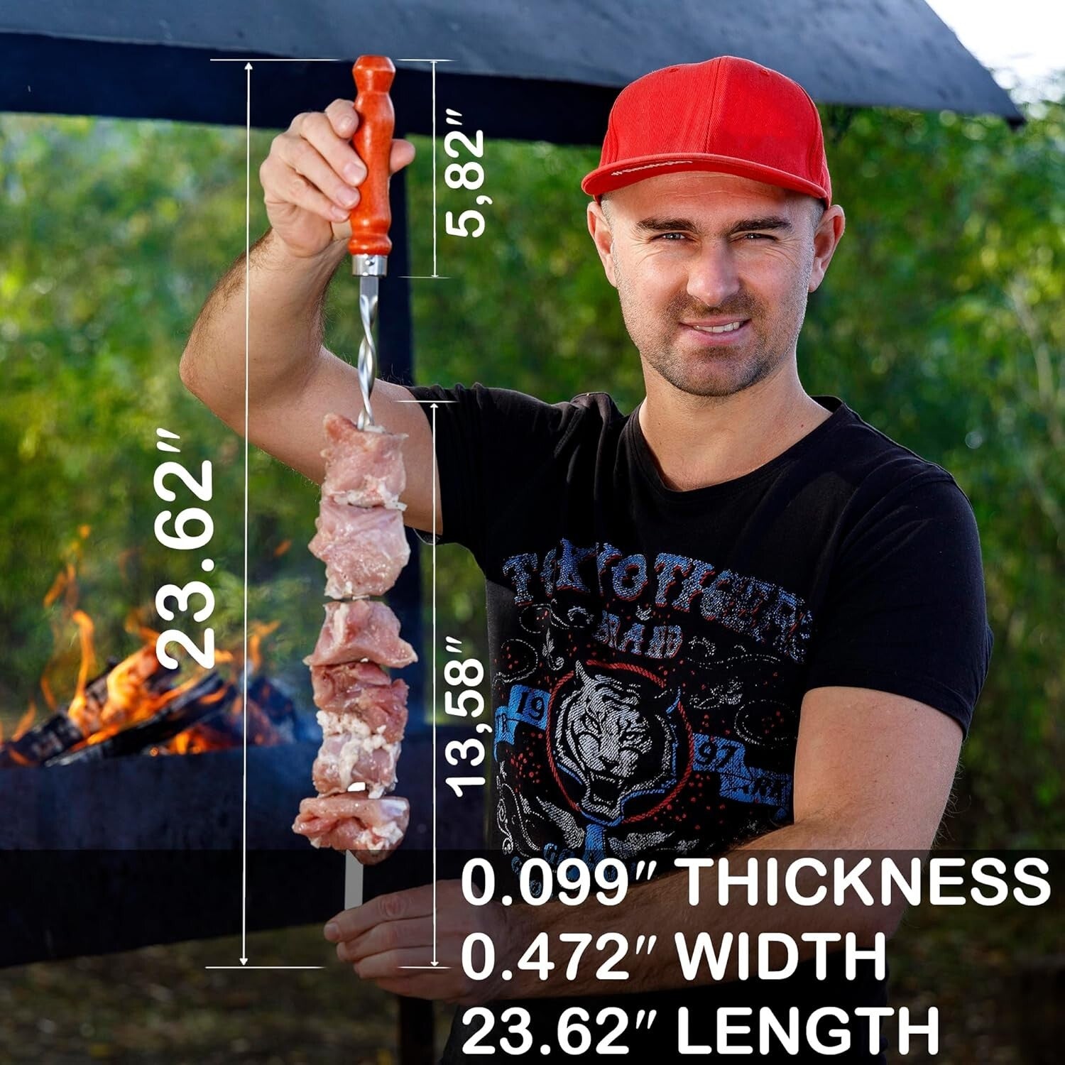 Extra Long 23.6-Inch Flat BBQ Skewers - Durable Stainless Steel & Wooden Handles