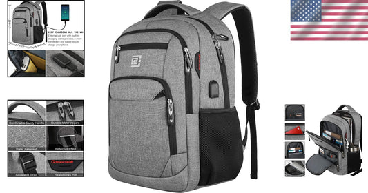17-Inch Anti-Theft Laptop Backpack with USB Charging & Water Resistance in Grey