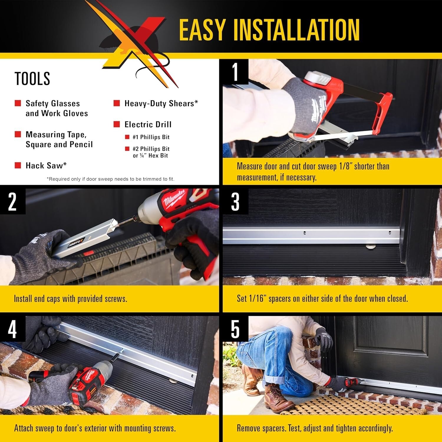 Durable 36-Inch Rodent Proof Door Sweep with Weather Seal - Aluminum Pair