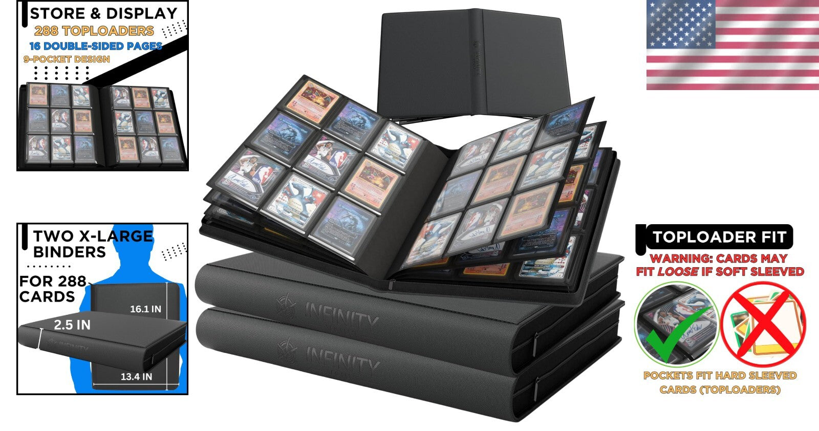 Durable Top Loader Card Binder - 288 Cards, Zippered Closure, Perfect Fit Design