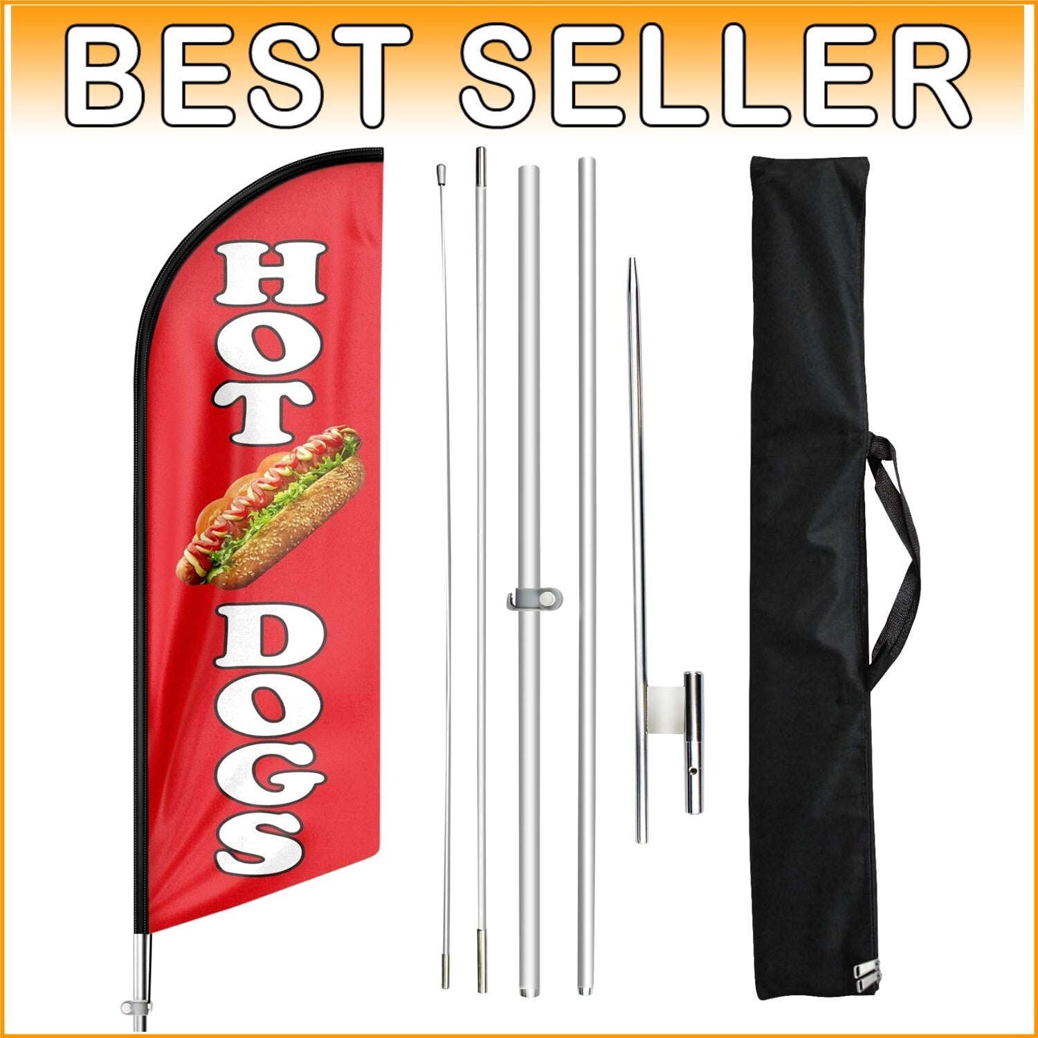 Portable Hot Dog Feather Flag Kit - Outdoor/Indoor Advertising with Ground Stake
