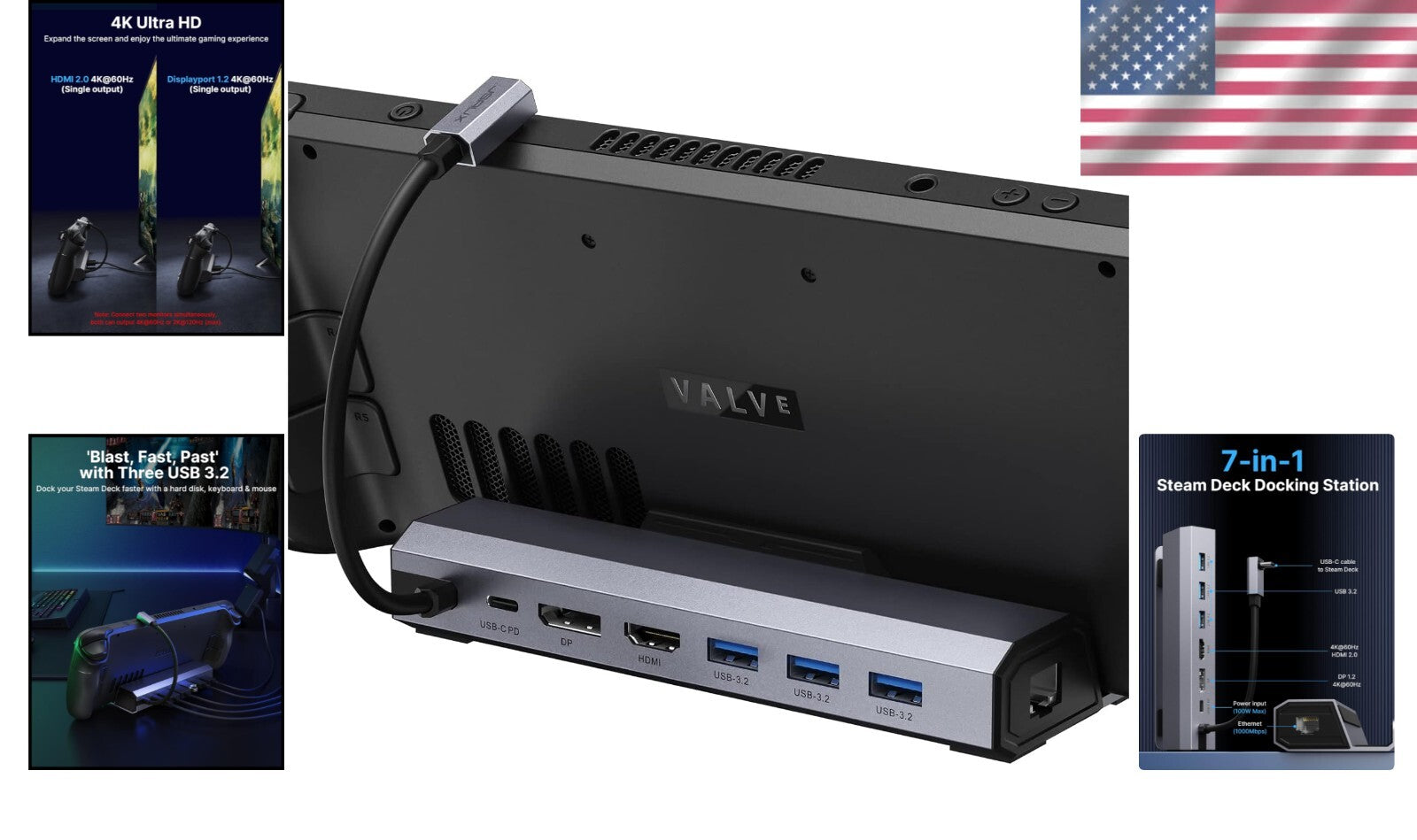 7-in-1 Docking Station for Steam Deck/Rog Ally/Legion Go - 4K HDMI & Ethernet