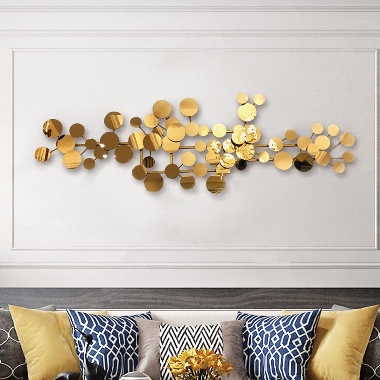 Elegant Large Gold Metal Wall Decor - Modern Geometric Design 59" x 19.6"