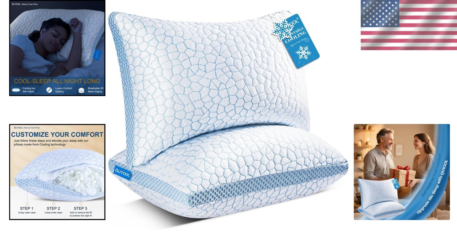 Adjustable Cooling Pillows with Shredded Foam – Ideal for Side and Back Sleepers