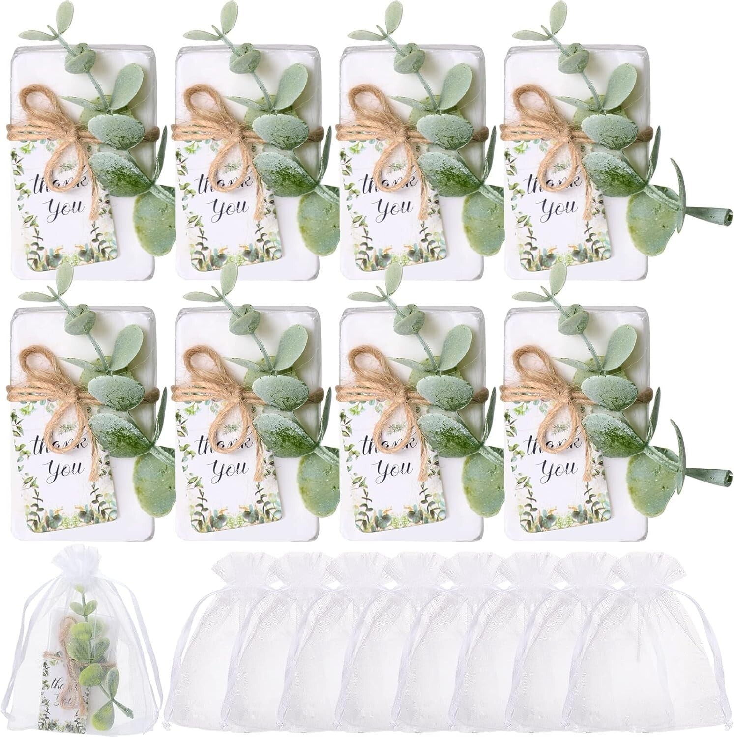 Charming 100-piece Mini Soap Favors with Eucalyptus Picks for Special Events