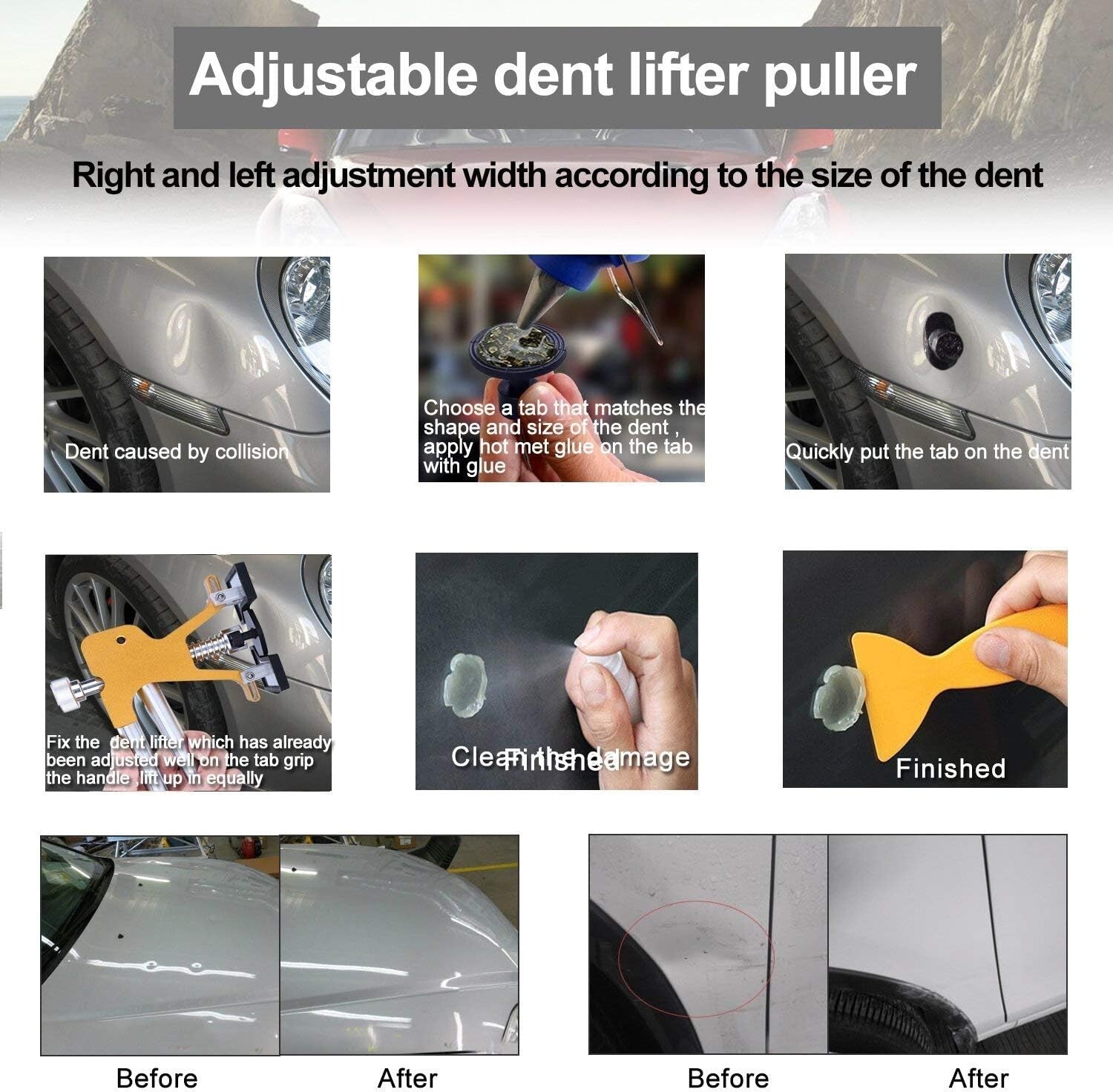 Adjustable Golden Car Dent Puller Kit - Paintless Repair Solution for All Dings