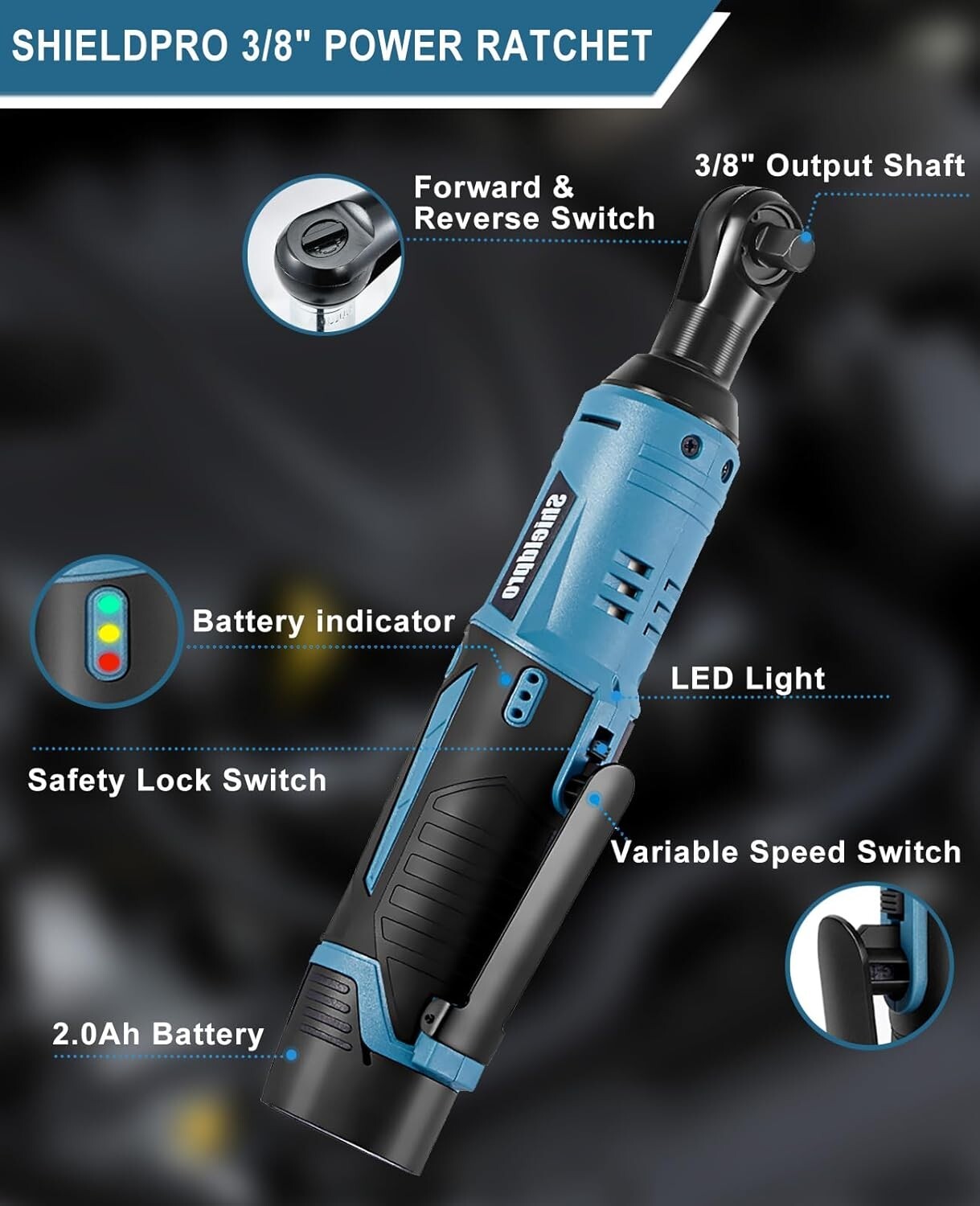 High Torque Cordless Ratchet Wrench Kit – 2 Batteries & Extension Bar Included