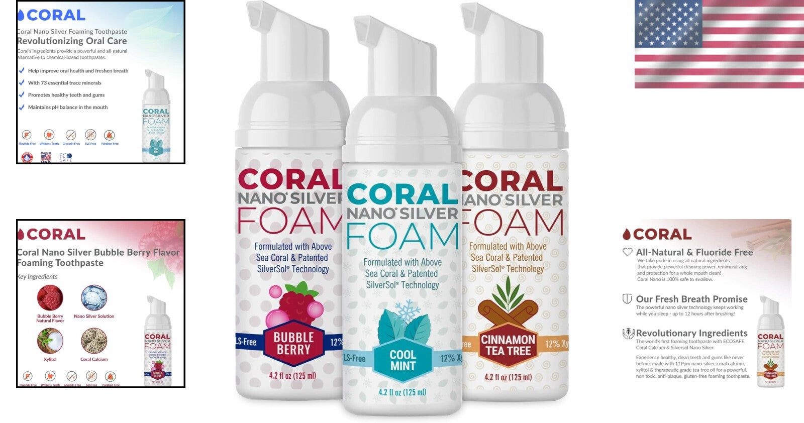 Effective Fluoride-Free Foaming Toothpaste with Nano Silver - Family 4oz Pack