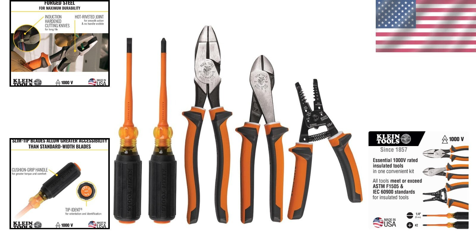 5-Piece 1000V Insulated Tool Kit with Pliers, Wire Stripper, and Screwdrivers