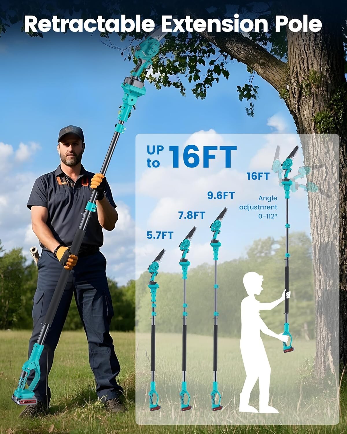 Lightweight 2-in-1 Cordless Chainsaw with Extendable Pole - Ideal for Trimming